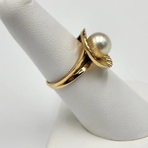 Vintage 14kt Gold Pearl Ring Sz-6 - Picture 4 of 8